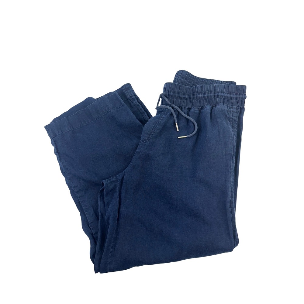 Quince European Linen Wide Leg Pants Deep Navy Pull On Drawstring Womens 1X